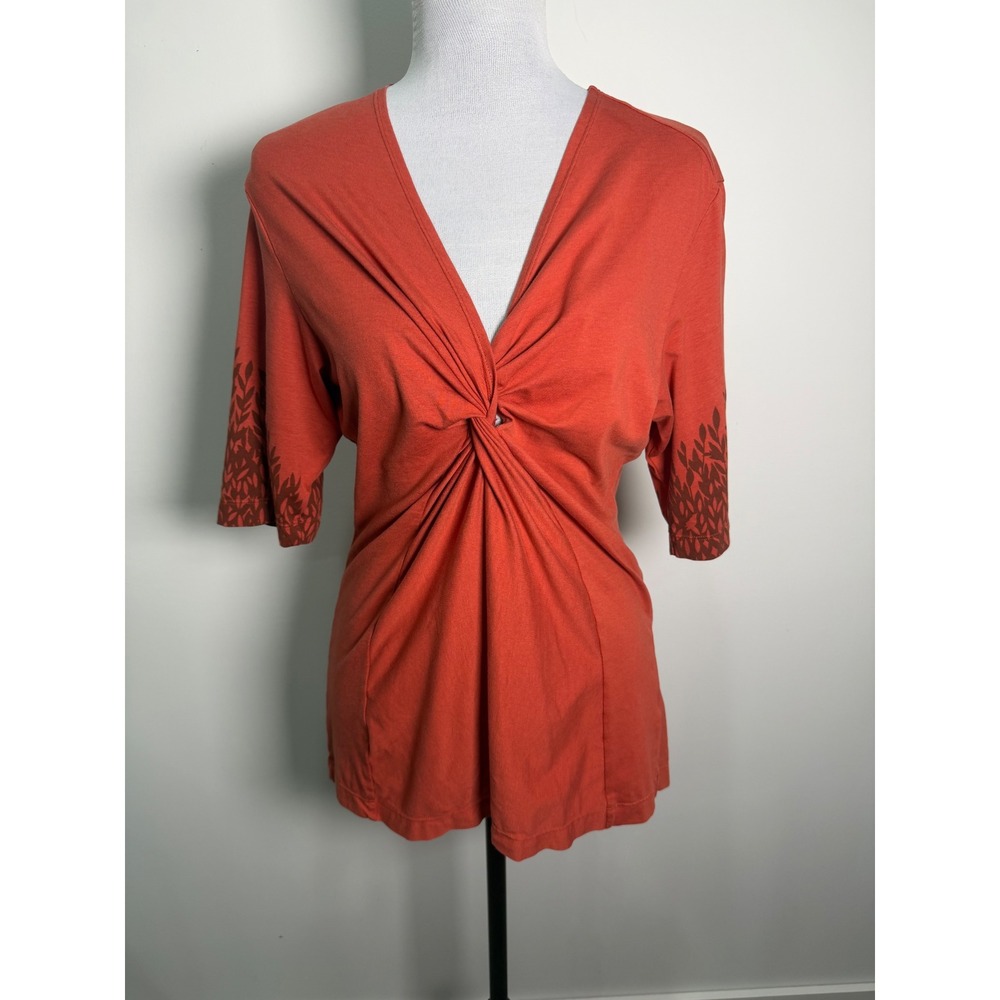 Patagonia Women Large Burnt Orange Twist Front V-Neck Leaf Print‎ Top 33210S9